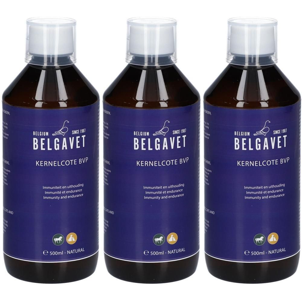 Trois bouteilles brunes de Kernelcote BVP, 500ml Natural.