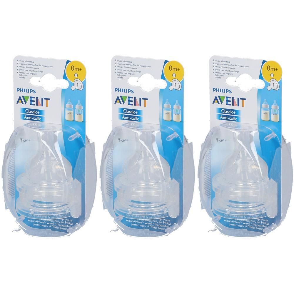Trois tétines Philips Avent Classic+ pour nourrissons, 1 trou, anti-colique, 0m+.