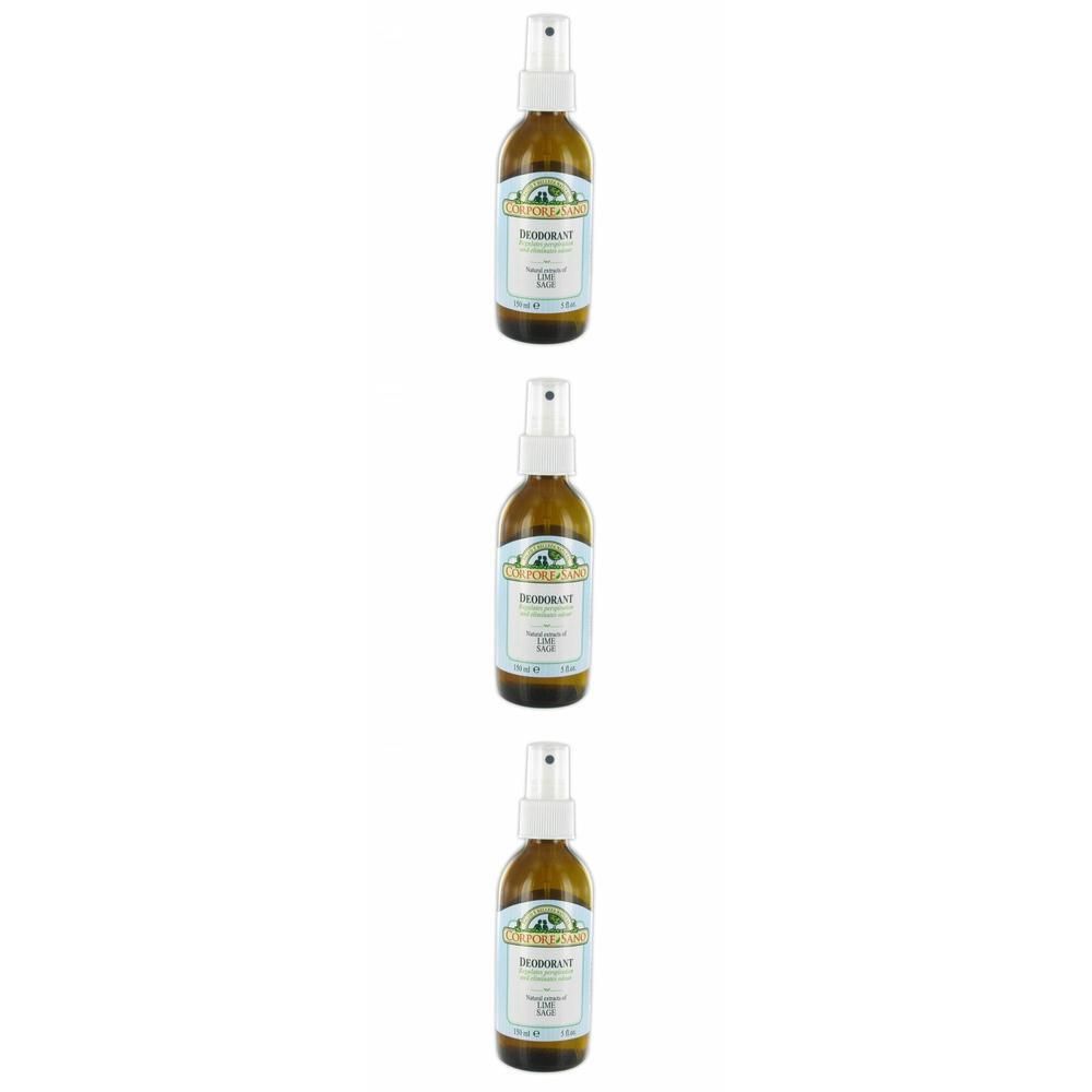 Trois flacons pulvérisateurs bruns avec des étiquettes indiquant 'Soria Natural Deodorant'.