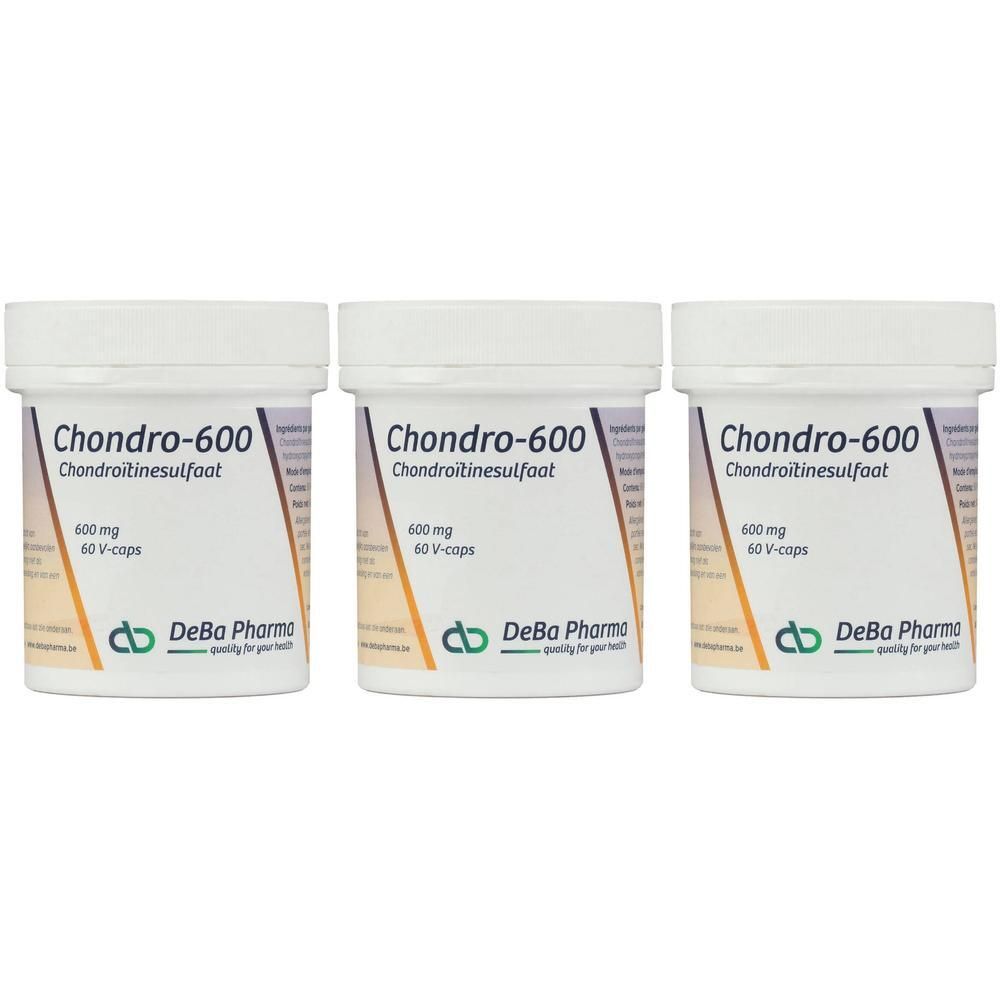 Trois contenants de Chondro-600 avec sulfate de chondroïtine, 600 mg, 60 V-capsules.