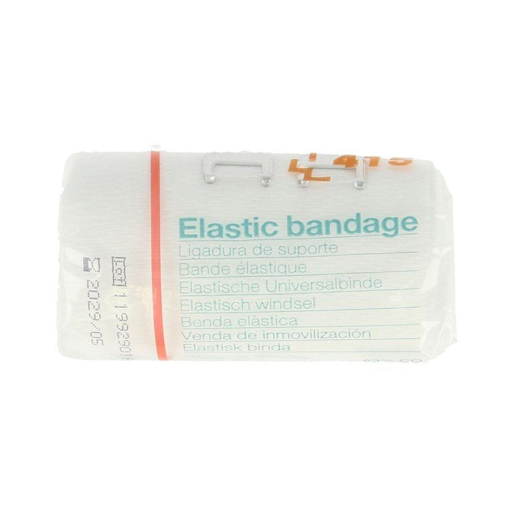 Een elastisch verband in een individuele verpakking met productinformatie.
