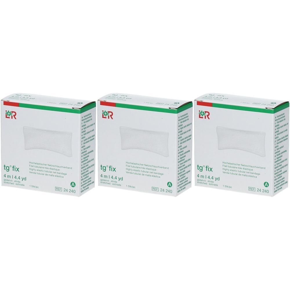 Drie verpakkingen Tg-Fix buisverband, 4 m x 4,4 yd.