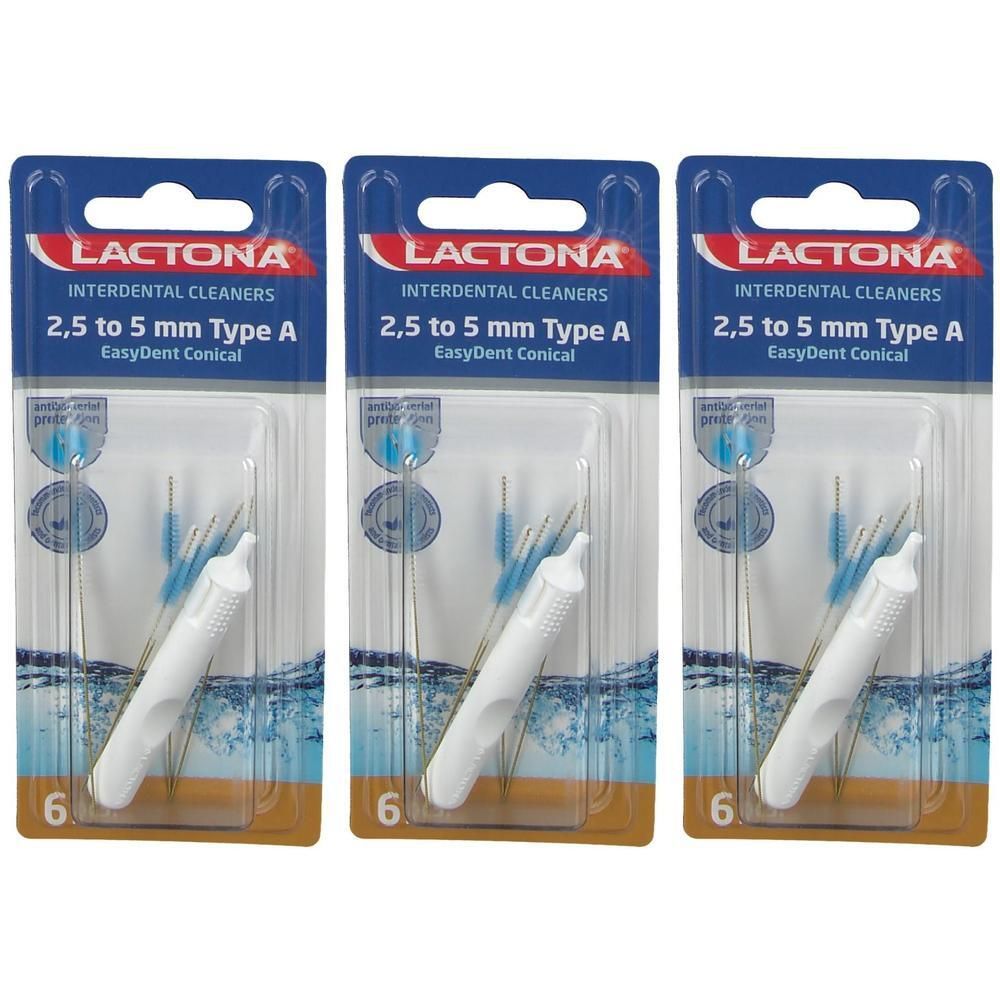 Drie pakken LACTONA EasyDent conische interdentale borstels, 2,5-5 mm, Type A.