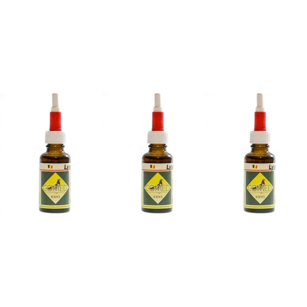 Drie bruine glazen flesjes met druppeldop, etiketten met geel en groen design.