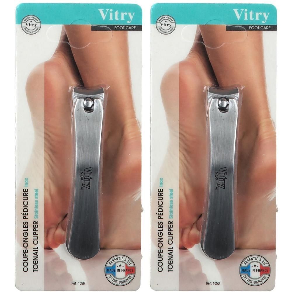 Vitry pedicure nagelknipper in roestvrij staal, plat. Twee stuks in verpakking.