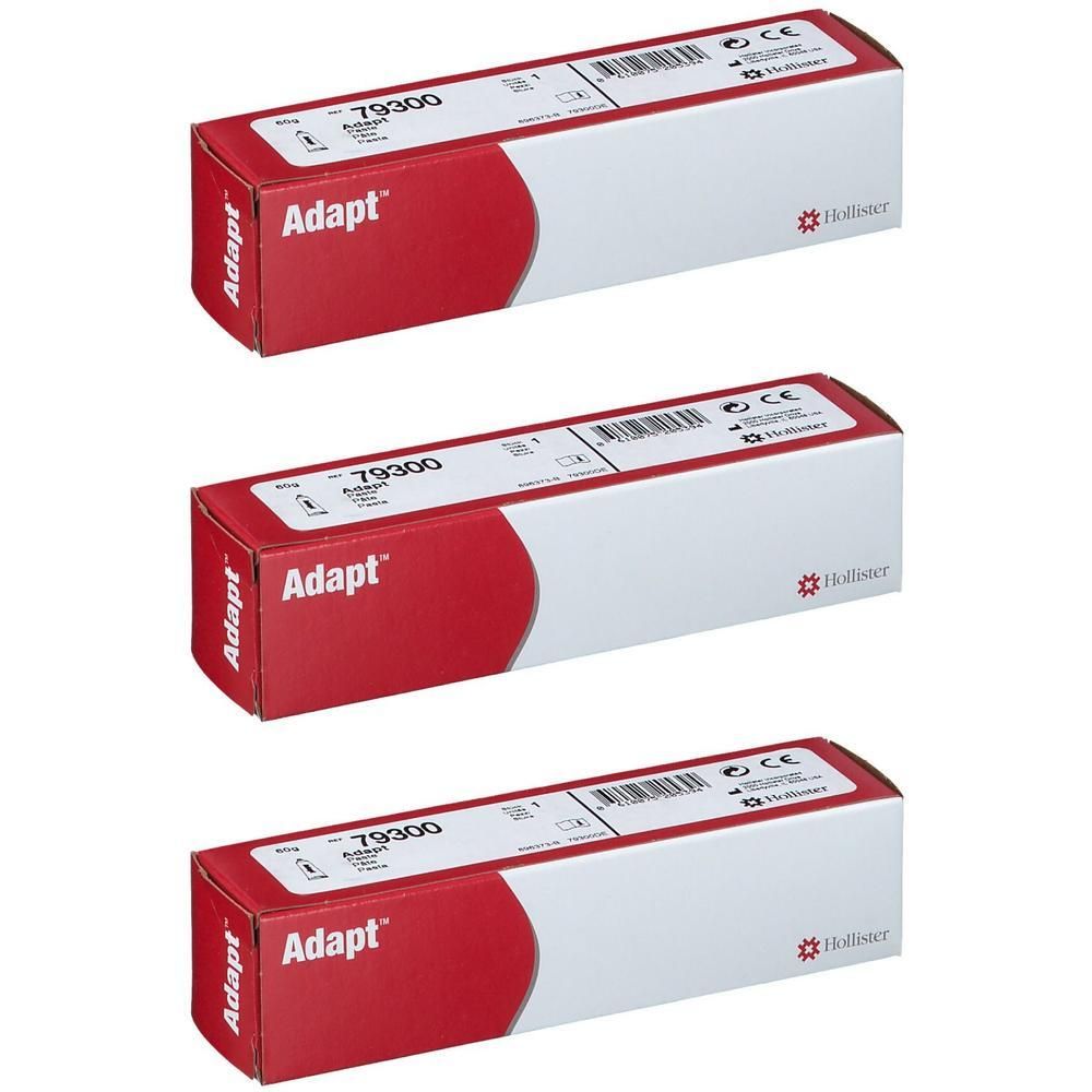 Trois boîtes de Hollister Adapt Pate. Emballage rouge et blanc avec informations produit et logo.