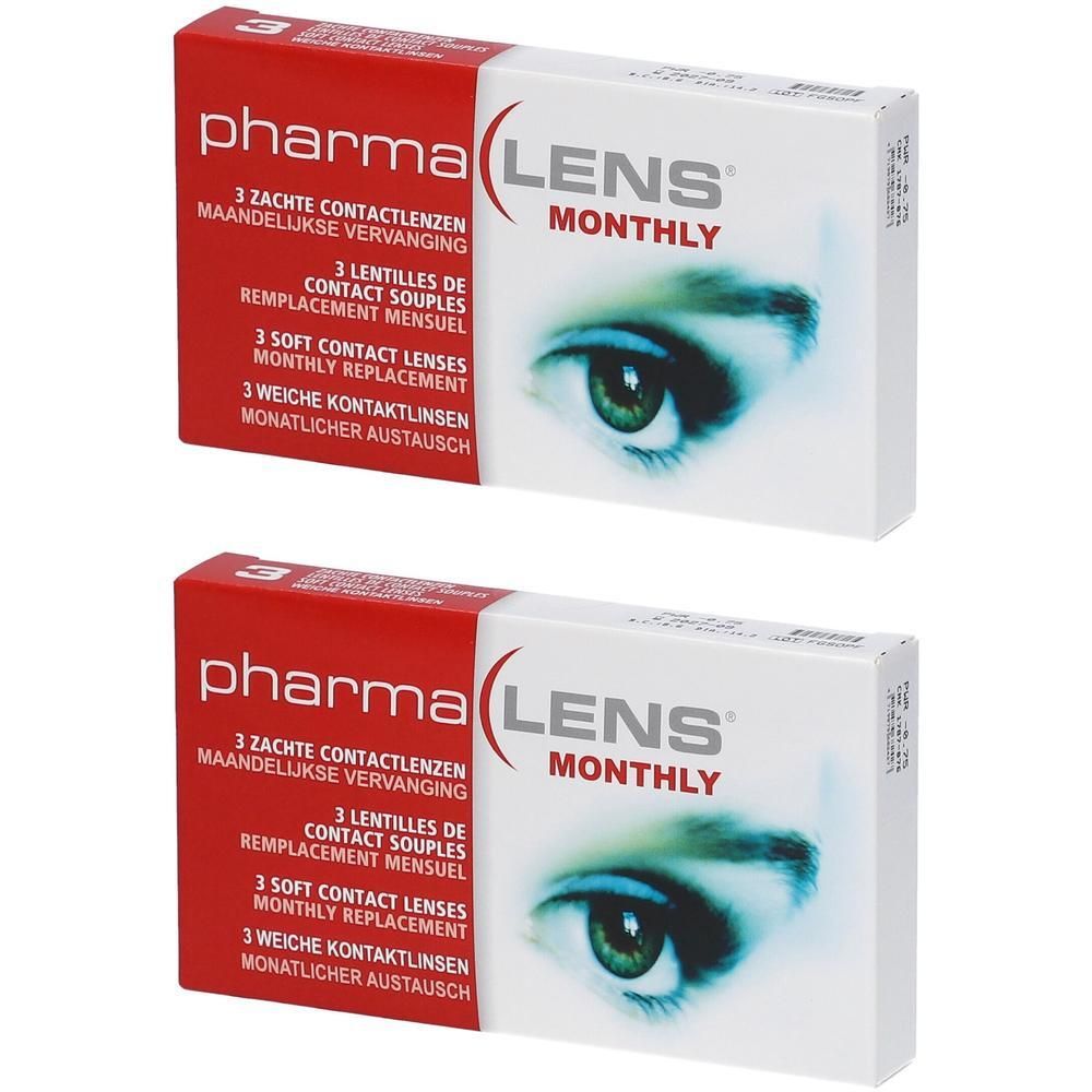 Deux boîtes de lentilles PharmaLens (mensuelles), 3 lentilles par boîte.