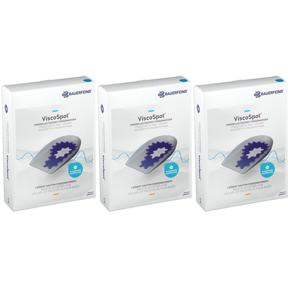 Trois boîtes de Viscospot Bauerfeind avec talonnettes.