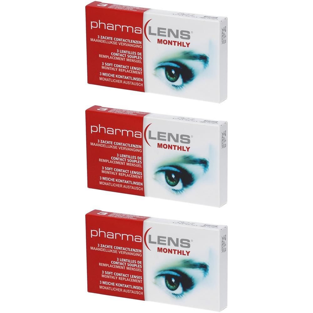 Drie pakken PharmaLens lenzen (maandelijkse vervanglenzen).