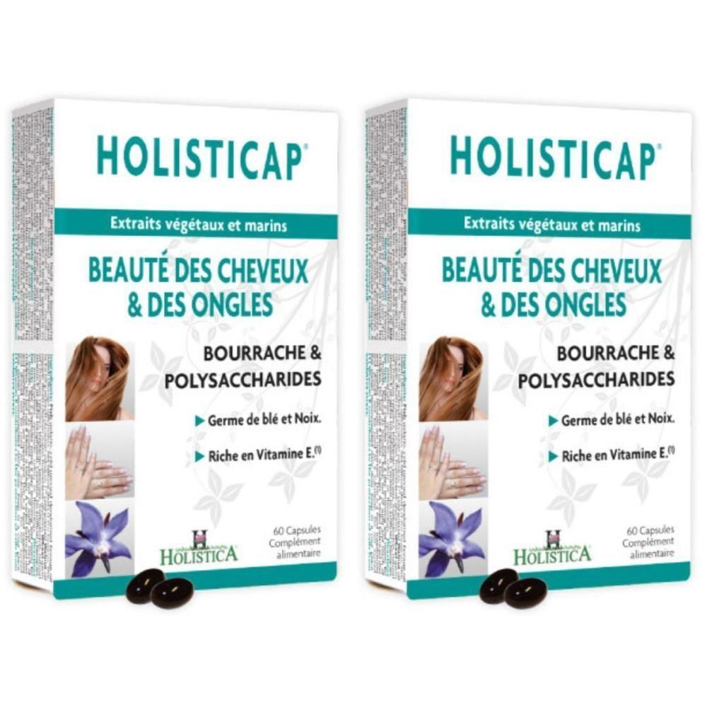 Deux boîtes de capsules Holistica Cheveux & Ongles, 60 capsules par boîte.