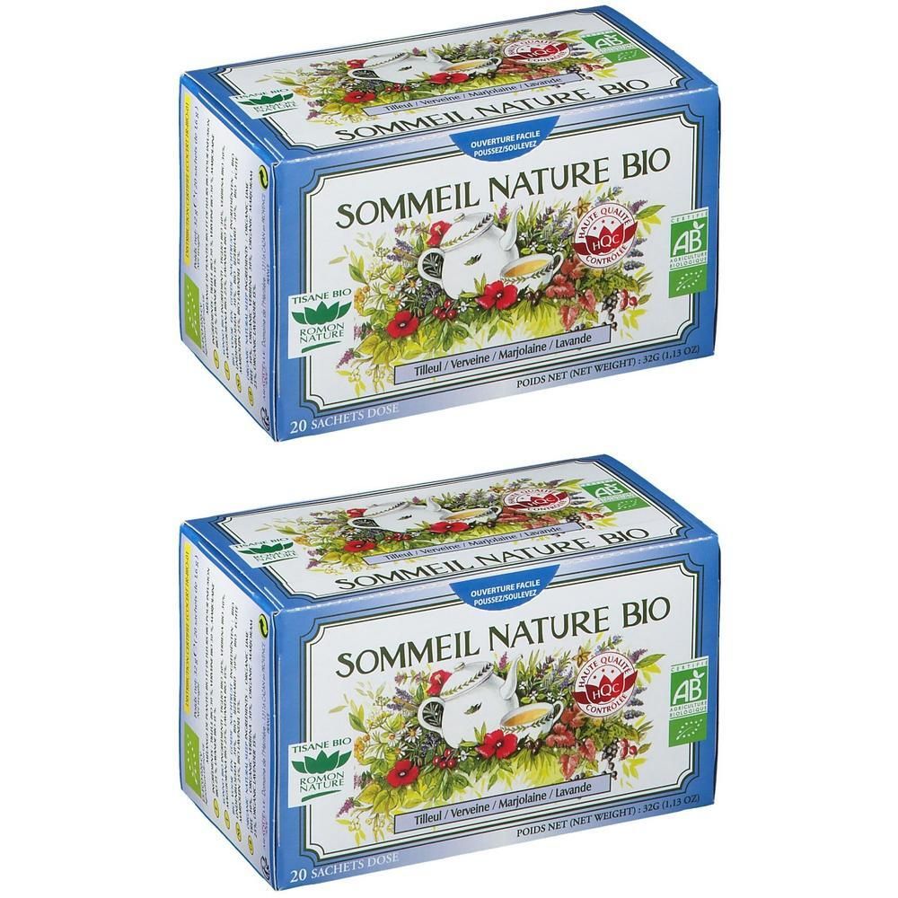 Twee doosjes biologische thee Sommeil Nature. Elke doos bevat 20 zakjes.