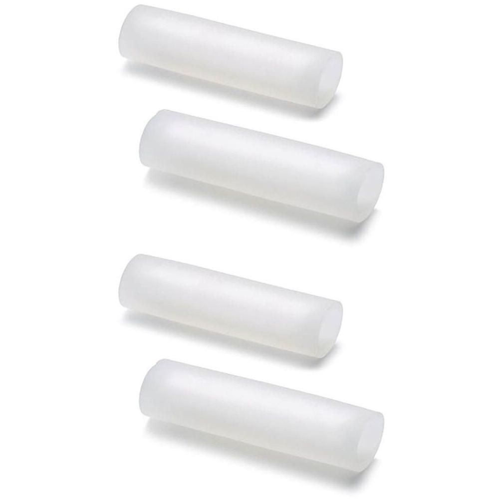 Vier witte, cilindrische siliconen kapjes voor tenen of vingers. Individueel geplaatst.