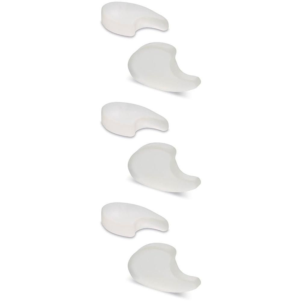 Six séparateurs d'orteils transparents en silicone en forme de demi-lune.