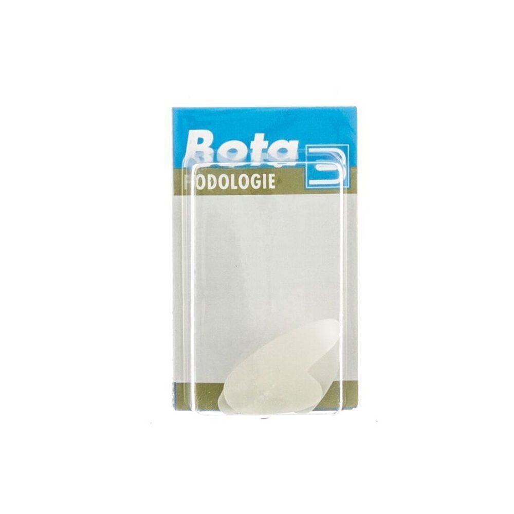 Emballage contenant un séparateur d'orteils transparent en silicone en forme de demi-lune.