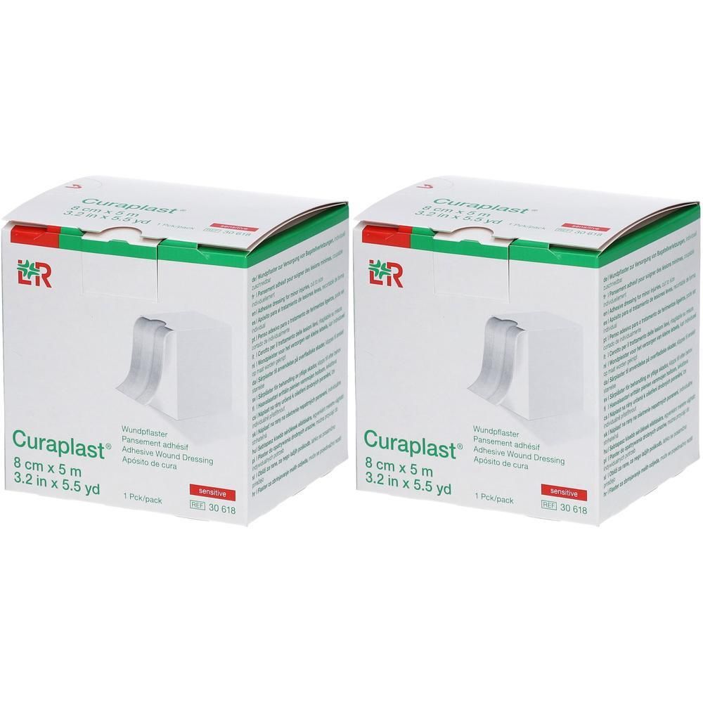 Twee pakken Curaplast Sensitive pleisters, 8 cm x 5 m.