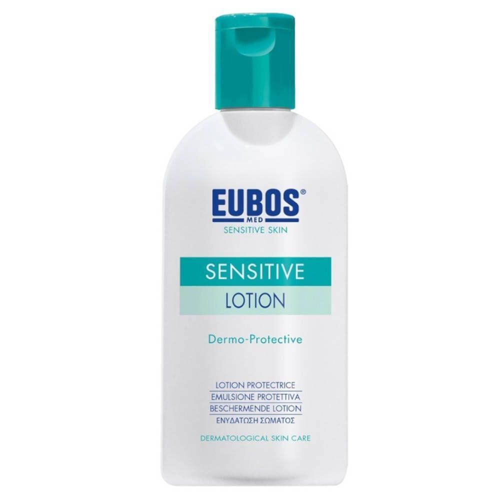 Fles EUBOS Sensitive Lotion Dermo-Protective met klapdeksel.
