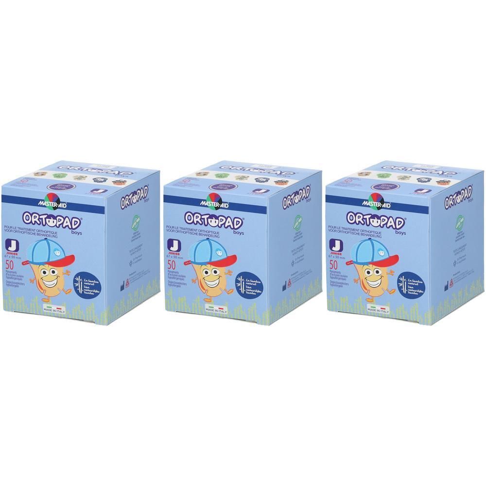 Trois boîtes de 50 pansements oculaires Ortopad Boys Junior.