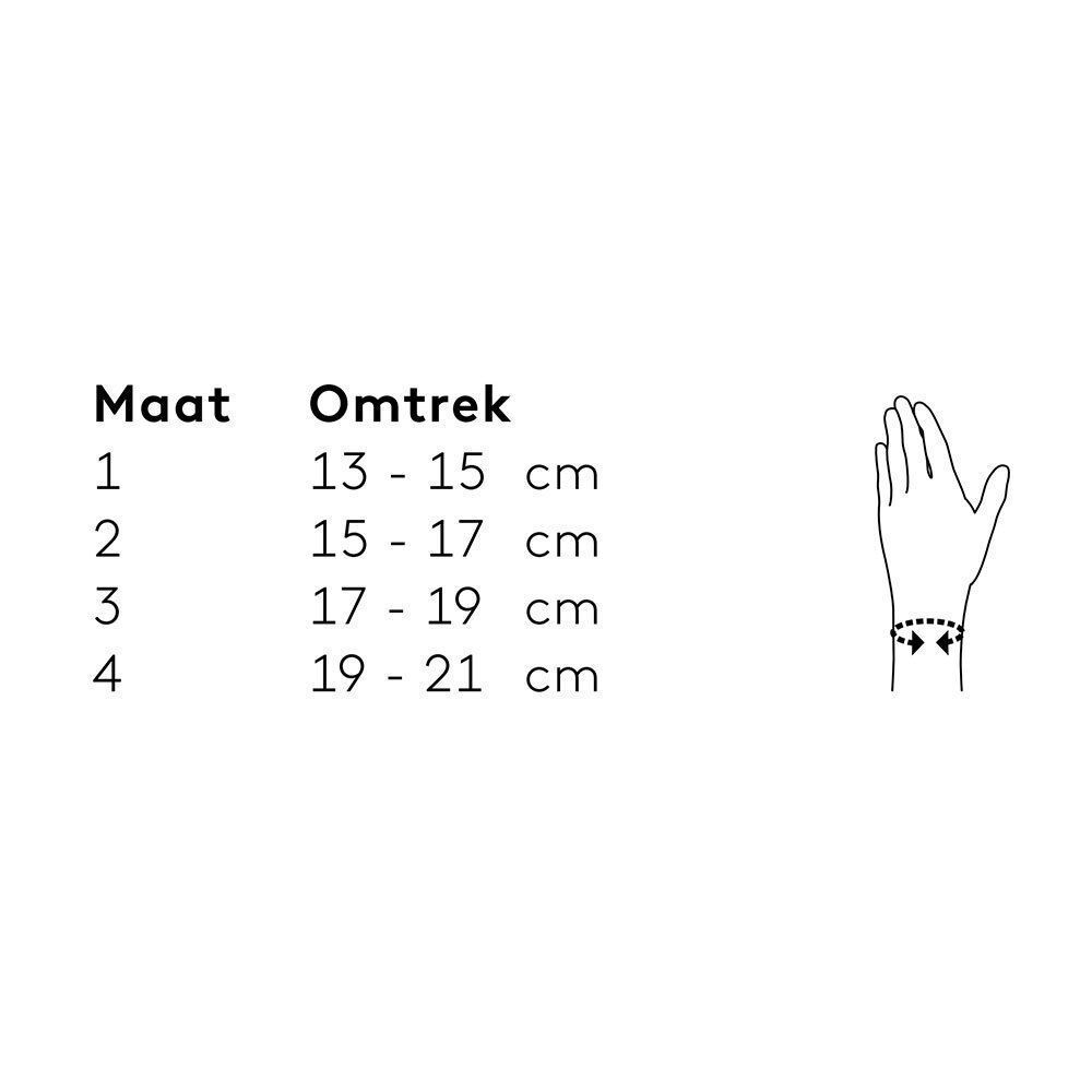 Maattabel voor polsbraces: Maat 3 komt overeen met een polsomtrek van 17-19 cm.