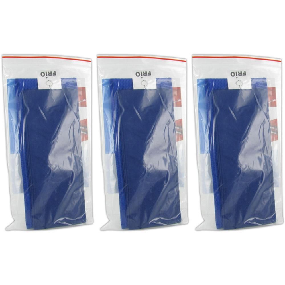 Trois pochettes réfrigérantes bleues dans des sacs transparents refermables.