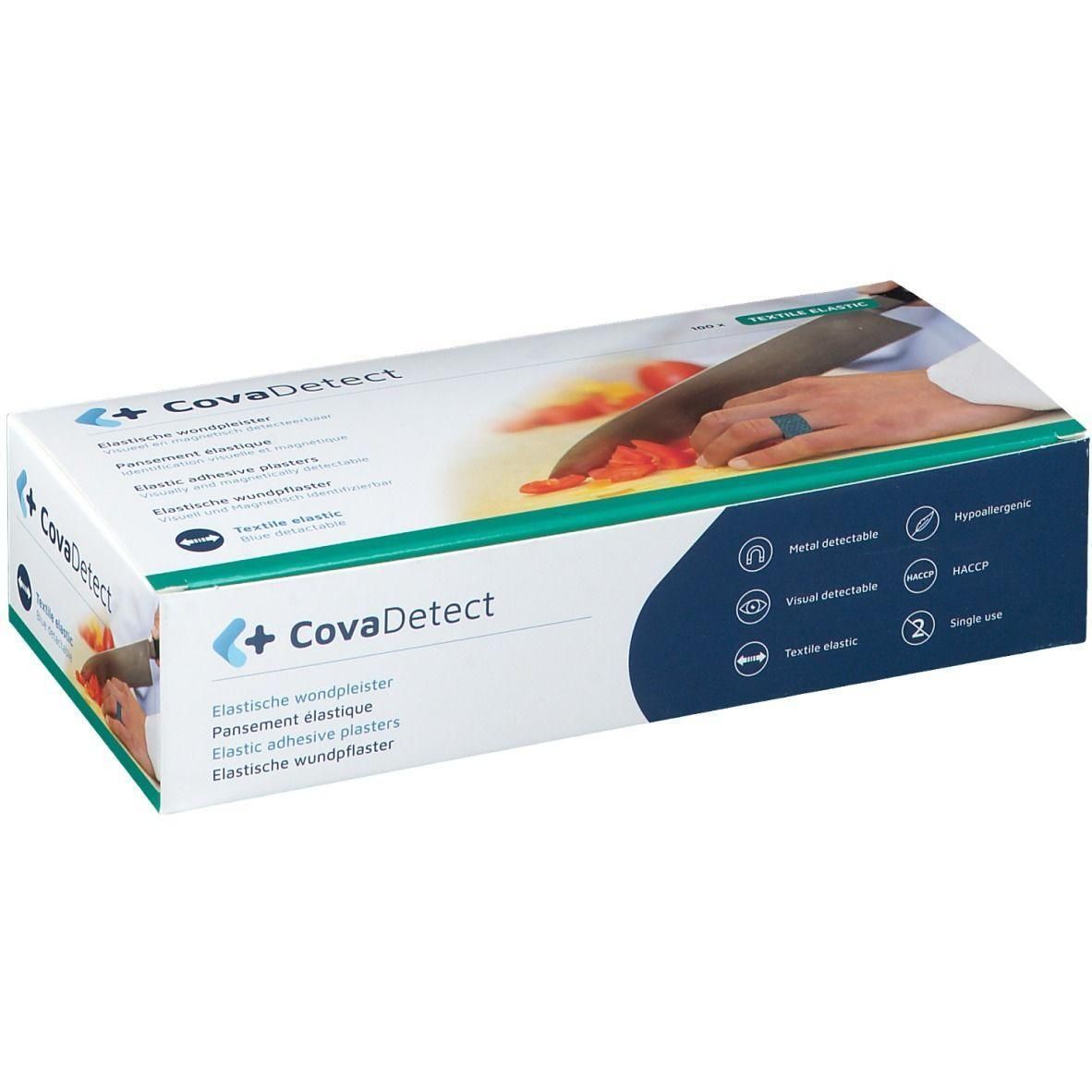 CovaDetect pleisters: Metaal detecteerbaar, visueel detecteerbaar, textiel elastisch, hypoallergeen, HACCP, eenmalig gebruik.