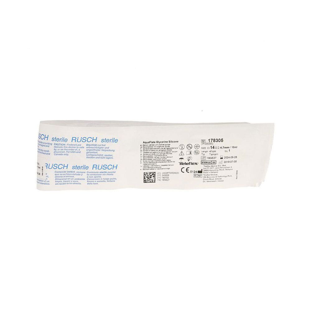 Emballage stérile d'une sonde Rushcare Aquaflate Ballon CH14, 4.7mm, 10ml.