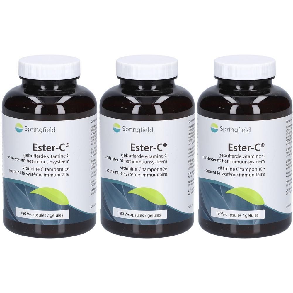 Trois flacons de Springfield Ester-C, contenant 180 capsules.
