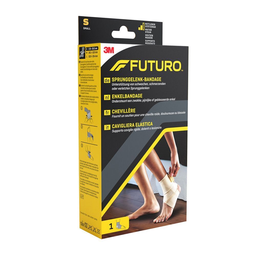 FUTURO Enkelbandage, beige, maat S, vooraanzicht.