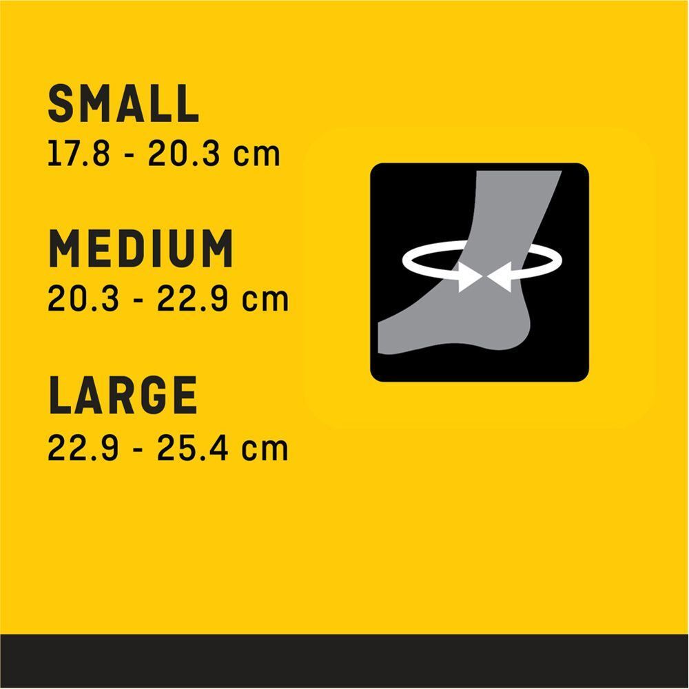 Guide des tailles FUTURO : S (17.8-20.3cm), M (20.3-22.9cm), L (22.9-25.4cm).