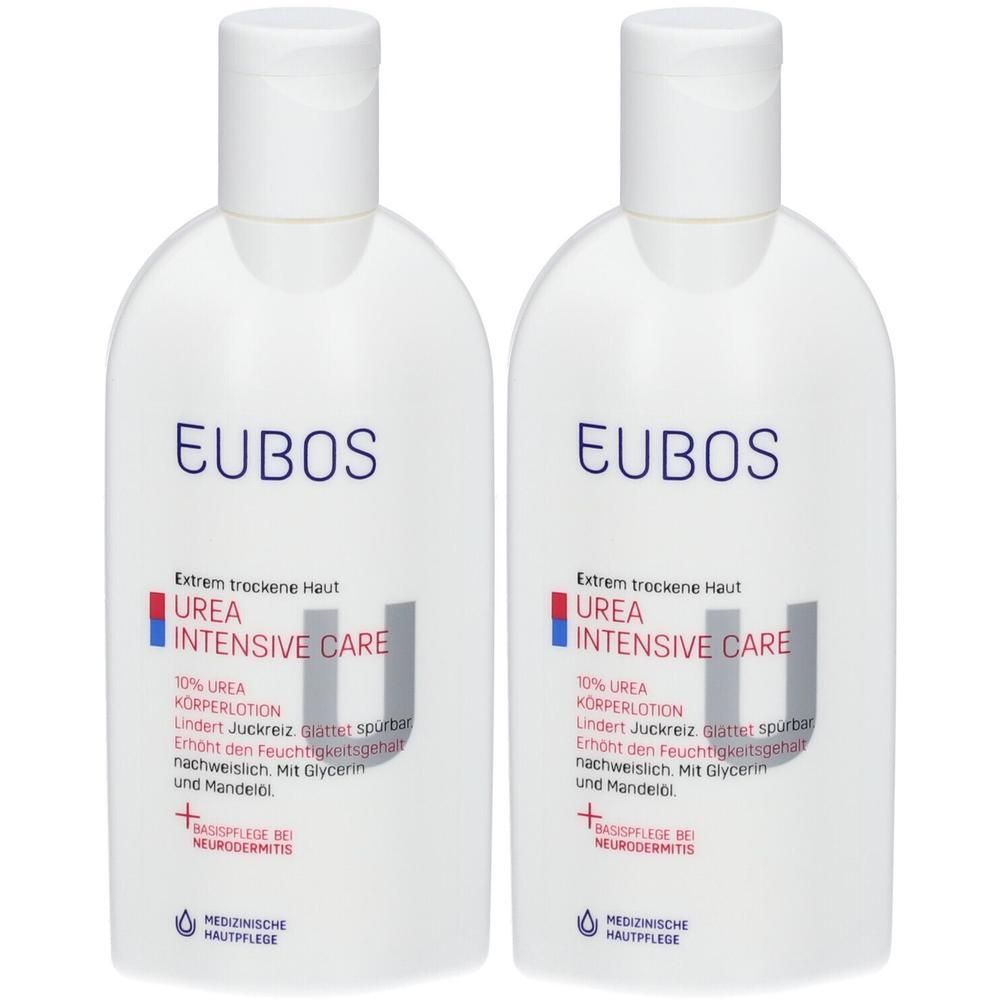 Twee flessen EUBOS 10% Urea Intensieve Verzorging Bodylotion voor de zeer droge huid.