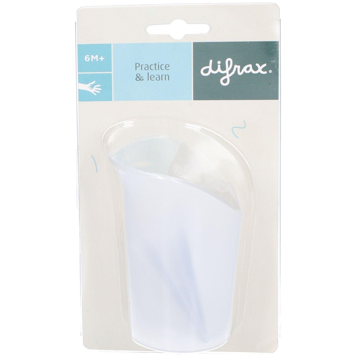 Gobelet d'apprentissage Difrax, 6M+, blanc, transparent.