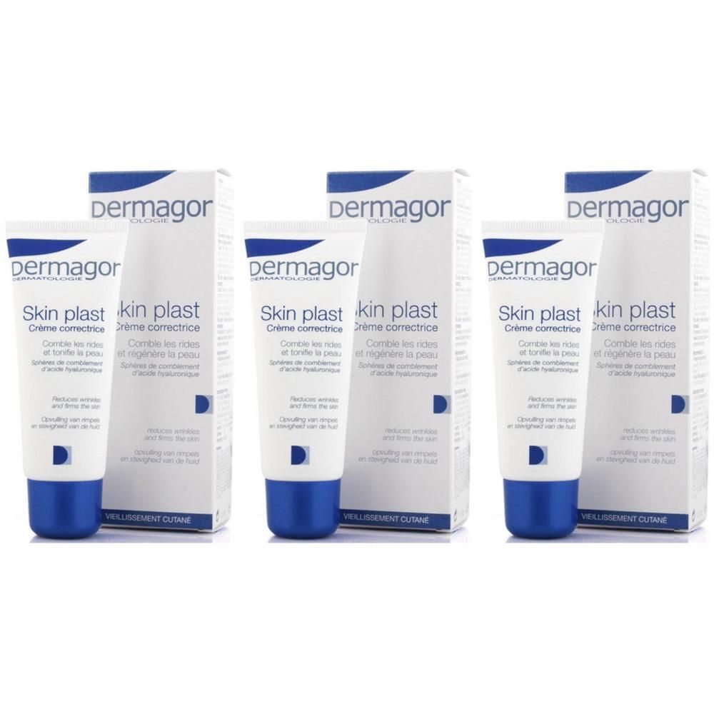 Drie tubes Dermagor Skin Plast Anti-Age Multicorrecteur crème.