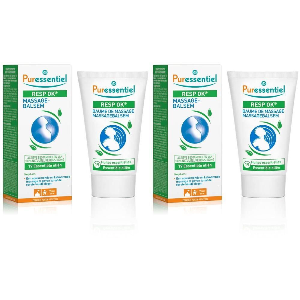Puressentiel Baume Respiratoire : Deux tubes et deux boîtes de baume pour les voies respiratoires.