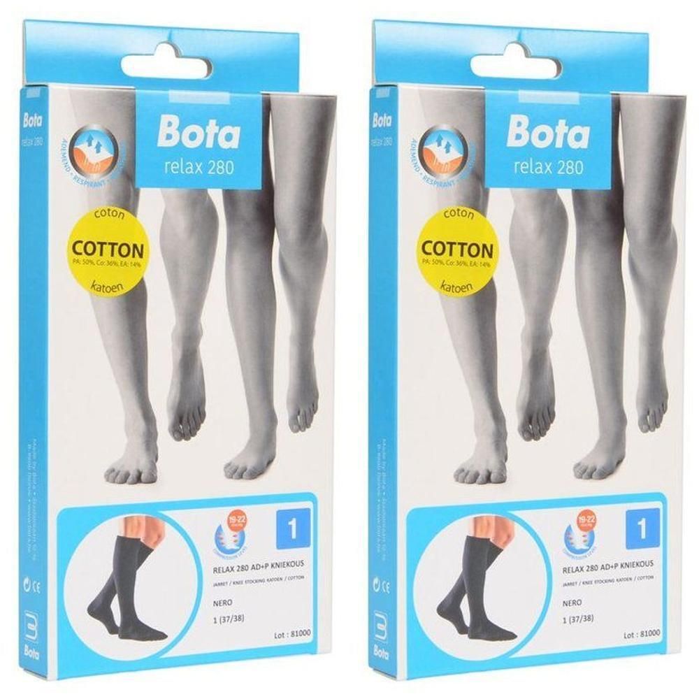 Twee pakken Bota Relax 280 compressiekousen, zwart, maat 1.