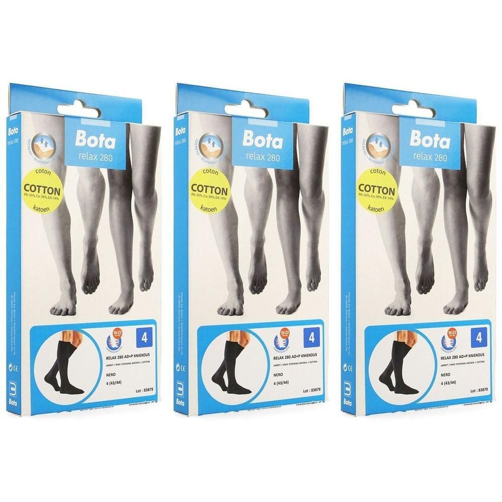 Drie pakken Bota Relax 280 compressiekousen, zwart, maat 4.