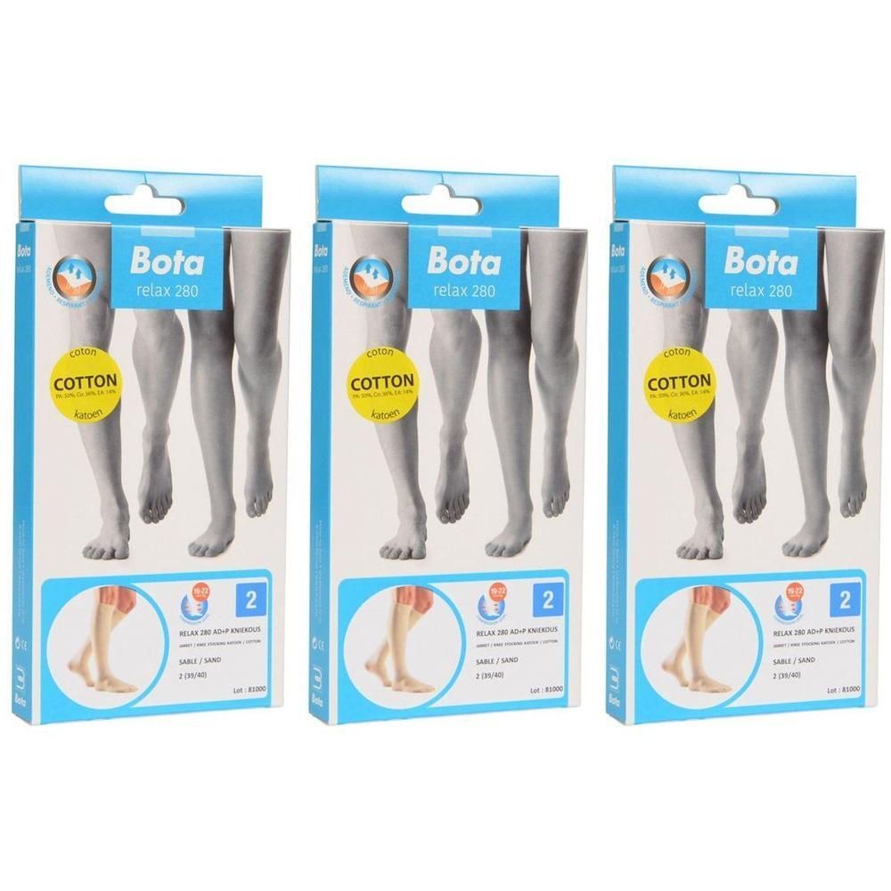 Trois paquets de bas de compression Bota Relax 280 en coton sable, taille 2.