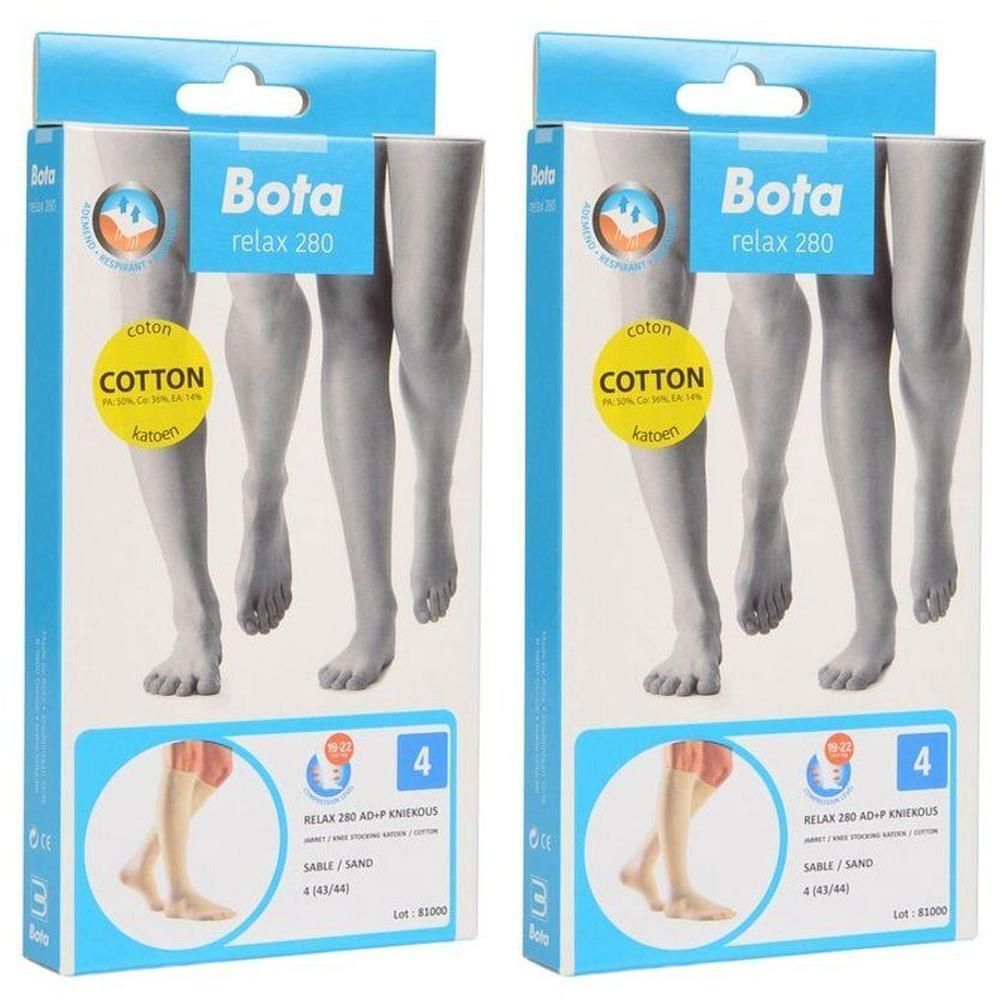 Twee pakken Bota Relax 280 compressiekousen, zandkleur, maat 4.