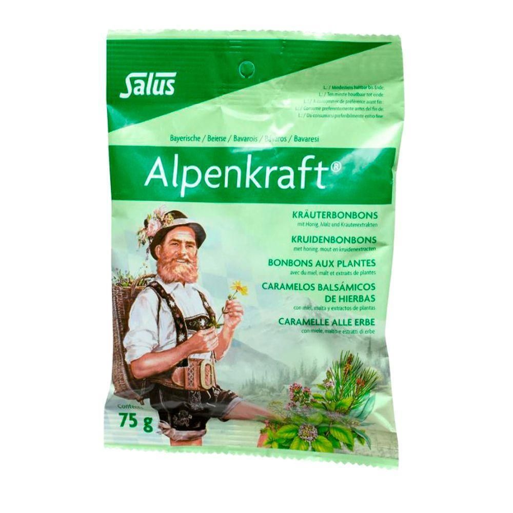 Salus Alpenkraft Bonbons aux plantes, sachet de 75g avec plantes et miel.