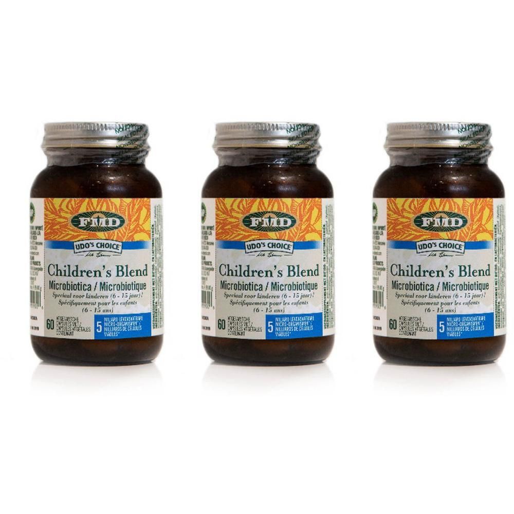 Drie flessen Udo's Choice Children's Blend probiotica, 60 tabletten per fles.