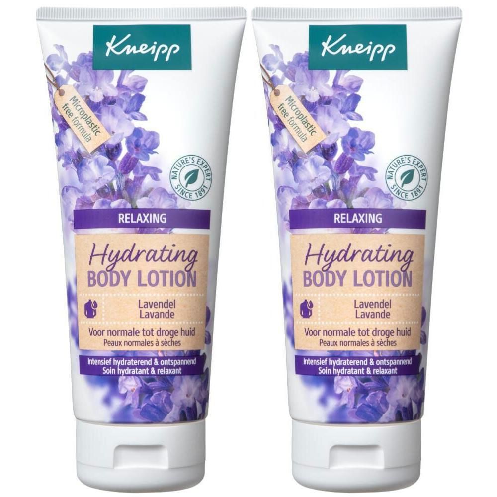 Twee flacons Kneipp Hydrating Body Lotion Lavendel.