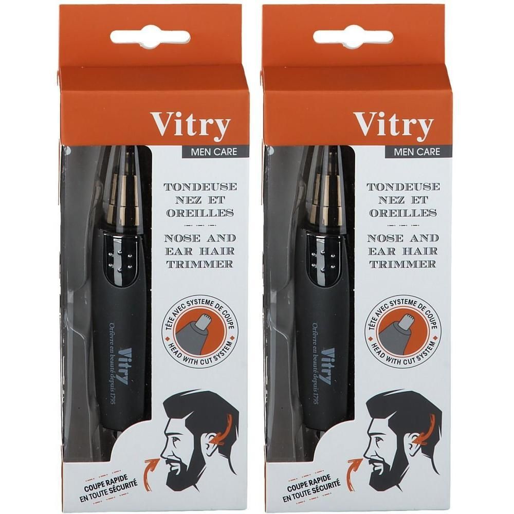 Vitry Neus- en oorhaartrimmer, 2-pack. Zwarte trimmer met zilverkleurige accenten.