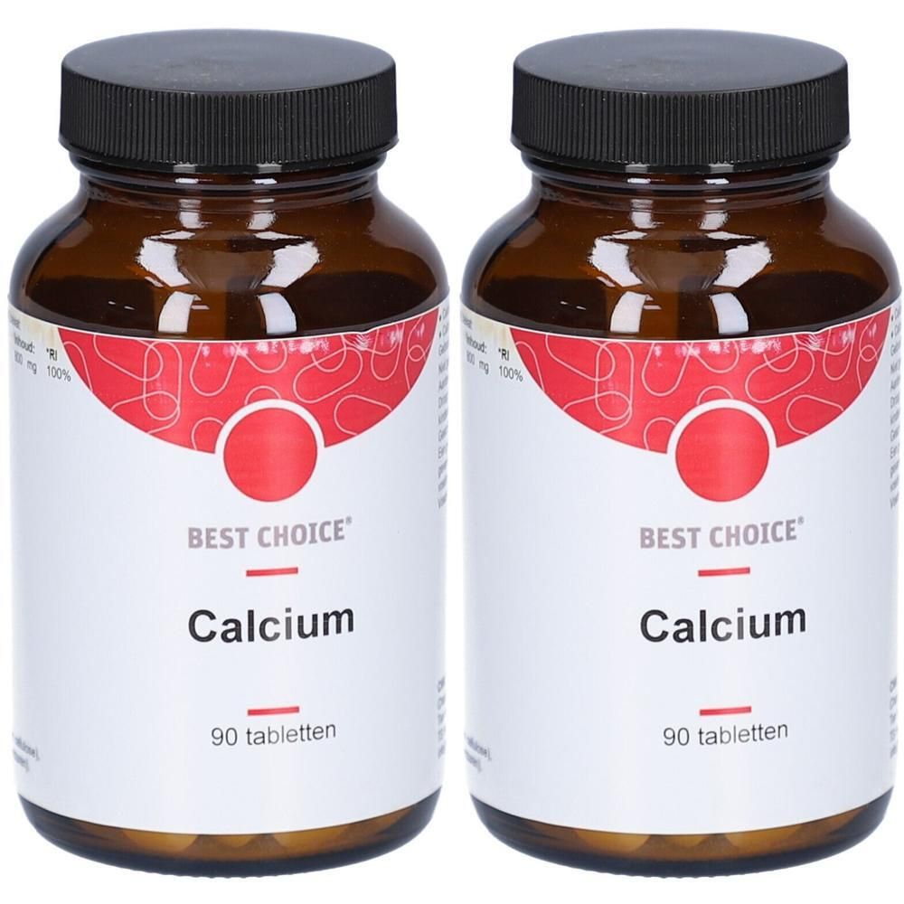 Deux bouteilles de Best Choice Calcium, chacune contenant 90 comprimés.