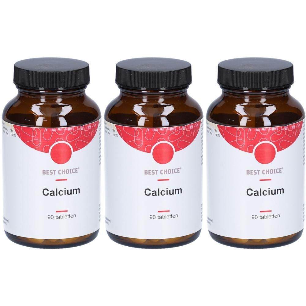 Drie flessen "Best Choice Calcium" met elk 90 tabletten.