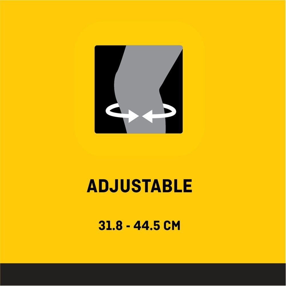 Symbool van verstelbare FUTURO™ knieband met maatindicatie van 31,8 tot 44,5 cm.
