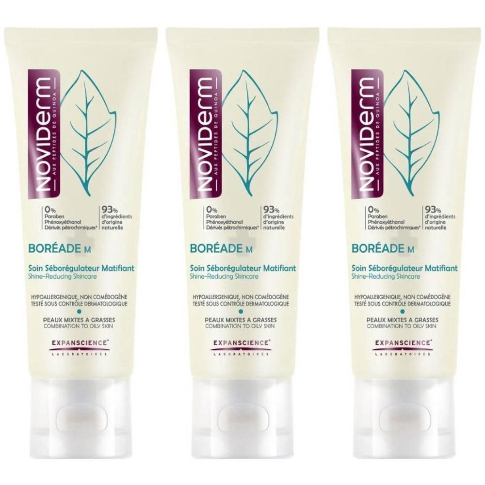 Trois tubes de Noviderm Boreade M Soin Séborégulateur Matifiant.