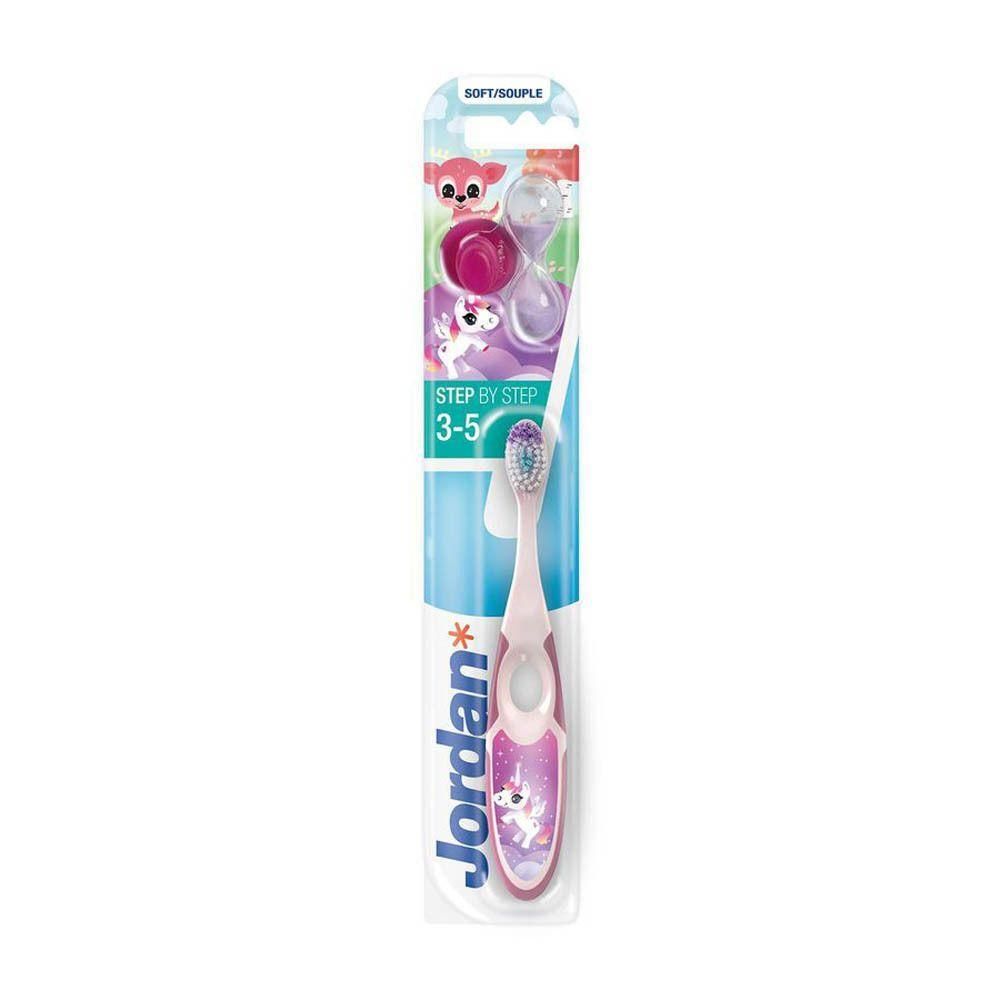 Brosse à dents Jordan Step by Step 3-5 ans, rose avec motif licorne.