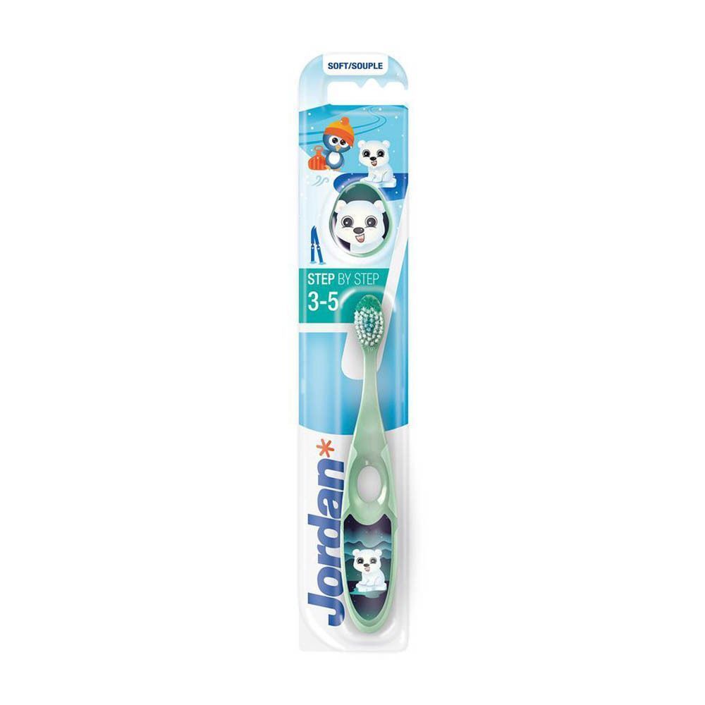 Brosse à dents Jordan Step by Step 3-5 ans, verte avec motif ours polaire.