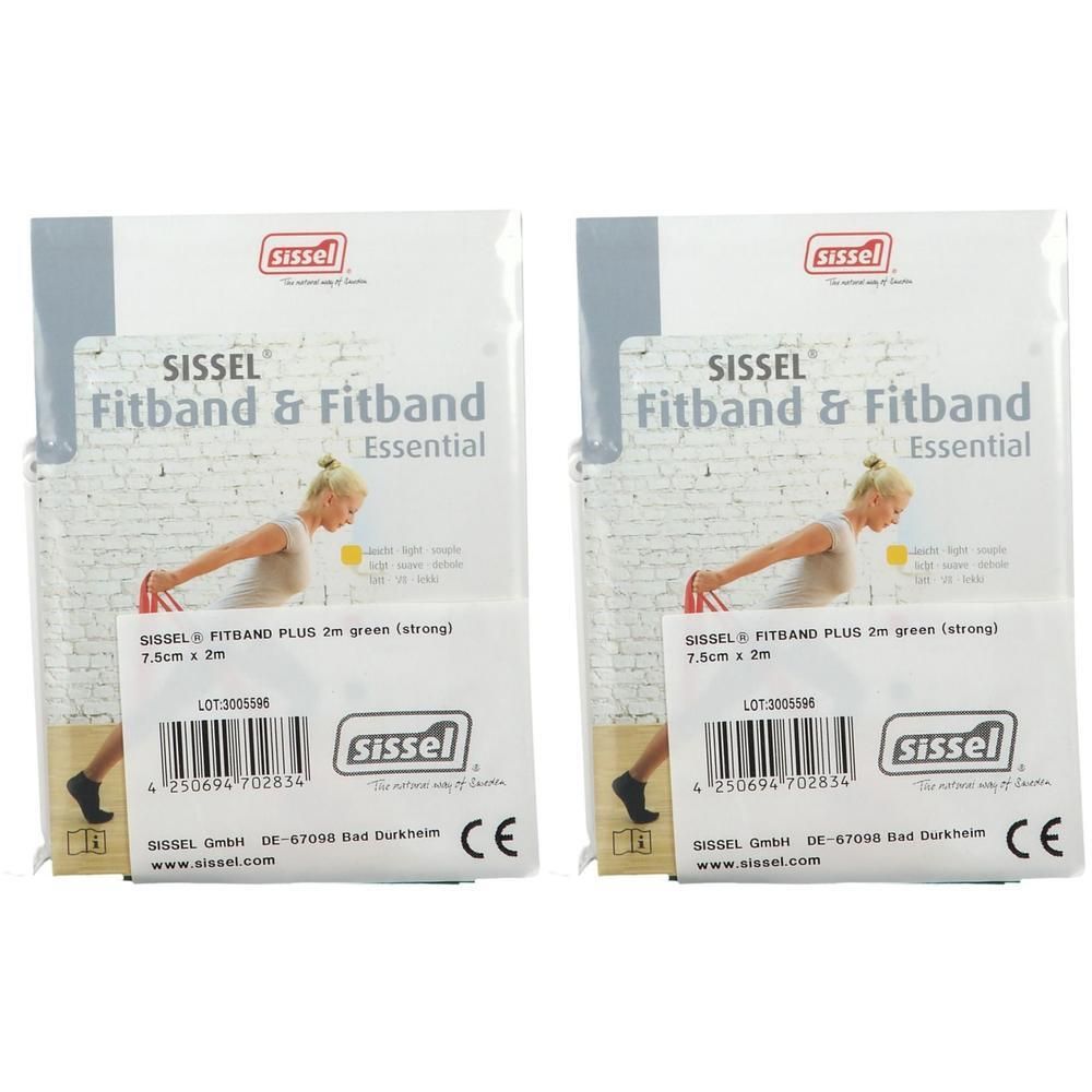Deux paquets Sissel Fitband & Fitband Essential, 7,5cm x 2m, vert (fort).