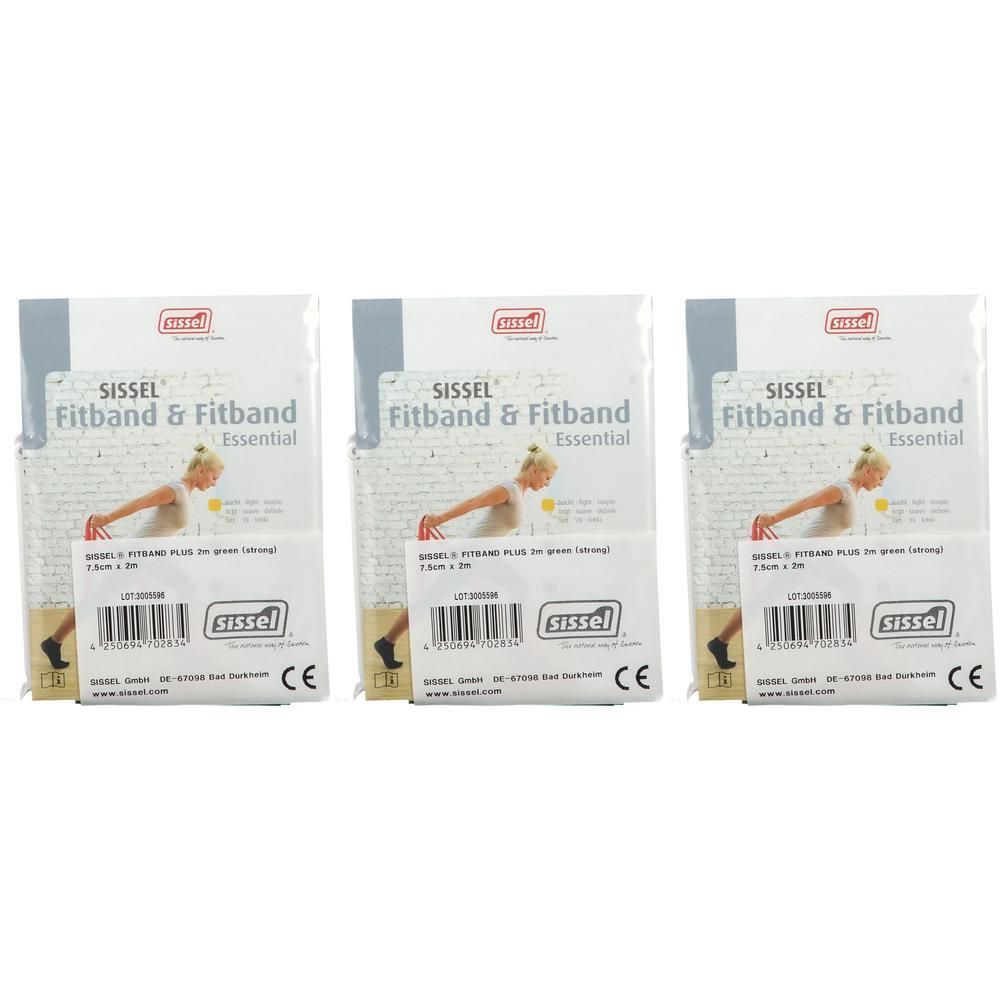 Trois paquets Sissel Fitband & Fitband Essential, chacun contenant un bandeau.
