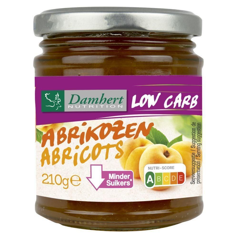 Damhert Low Carb Abrikozenconfituur in pot, 210g. Met Nutri-Score A.