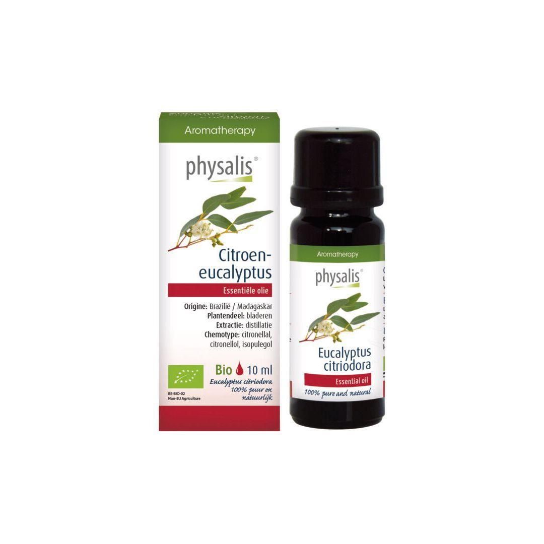 Biologische Citroen Eucalyptus etherische olie van Physalis, flesje en doosje 10ml.